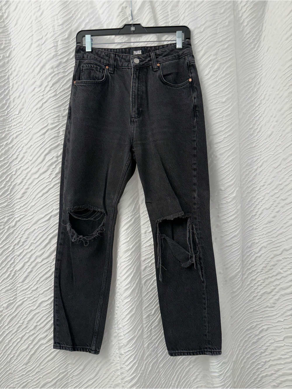 PAIGE Black Distressed Straight Leg Jeans